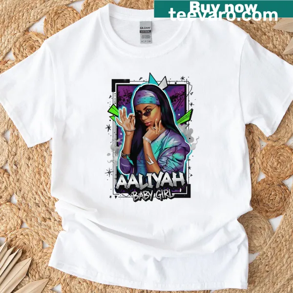 T-shirt featuring artistic representation of Aaliyah from the 2000s.