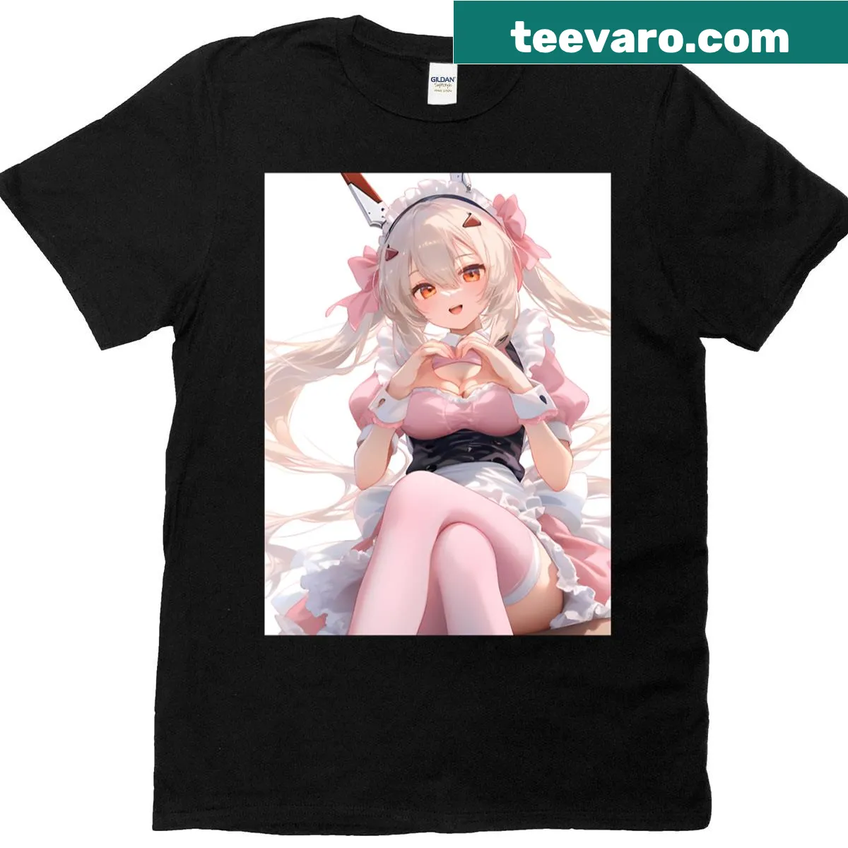 Sweet anime girl in pink maid dress graphic on T-shirt — on a men's t-shirt