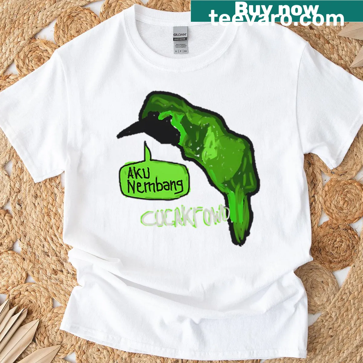 T-shirt with the phrase 'Aku Nembang' in artistic design — on a men's t-shirt