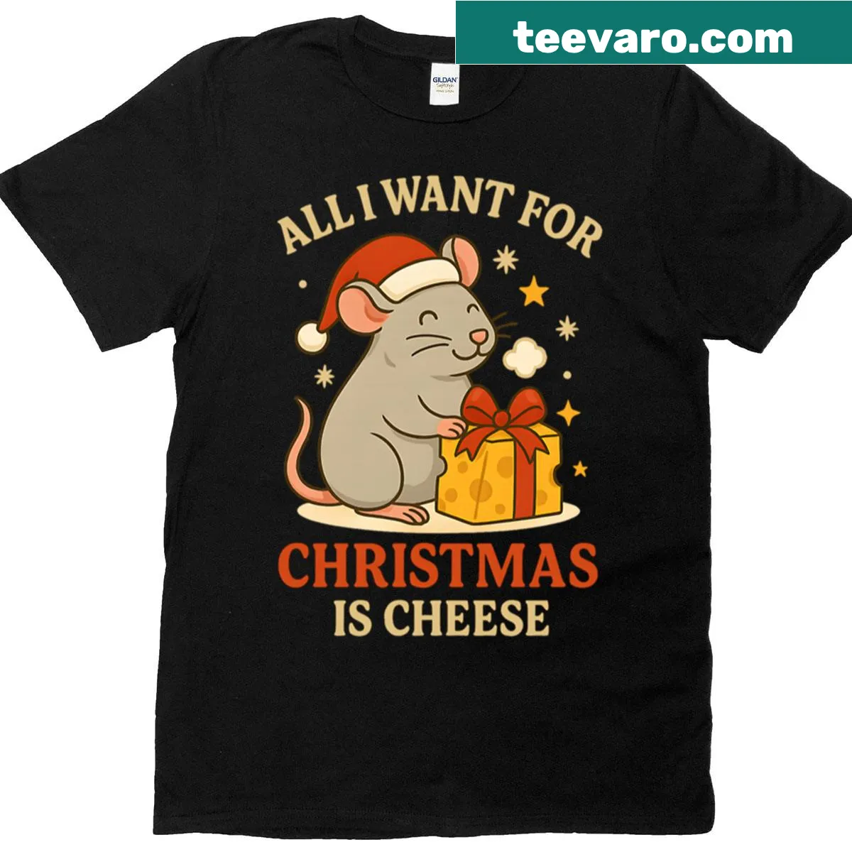 Funny mouse holiday t-shirt with a cheese graphic — on a men's t-shirt