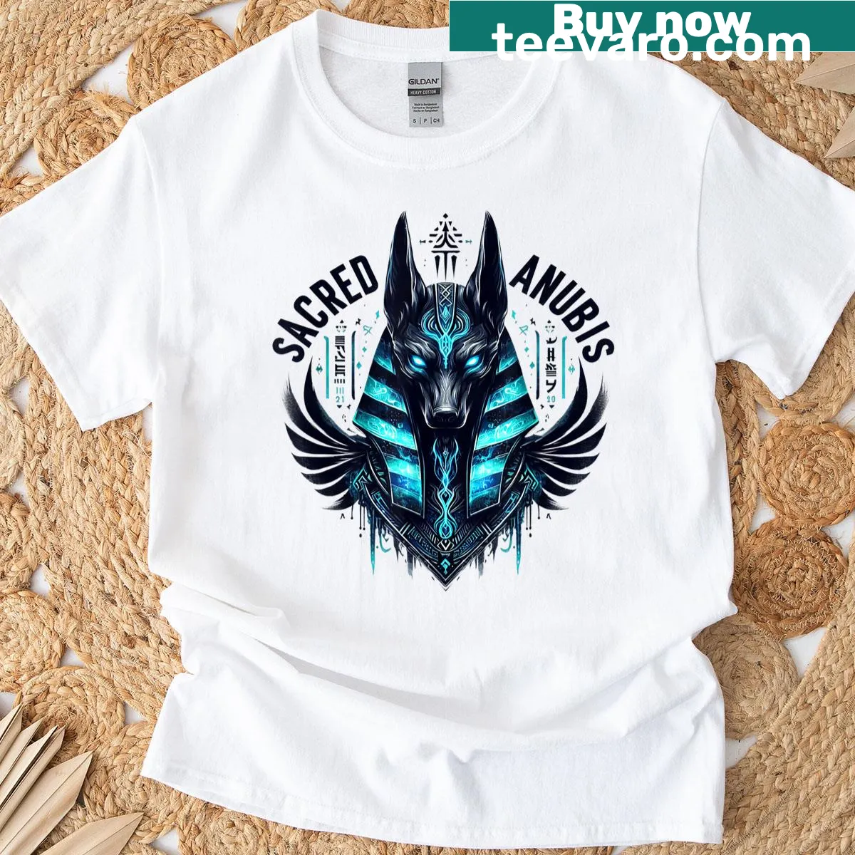 Anubis graphic on a T-shirt representing Ancient Egypt — on a men's t-shirt