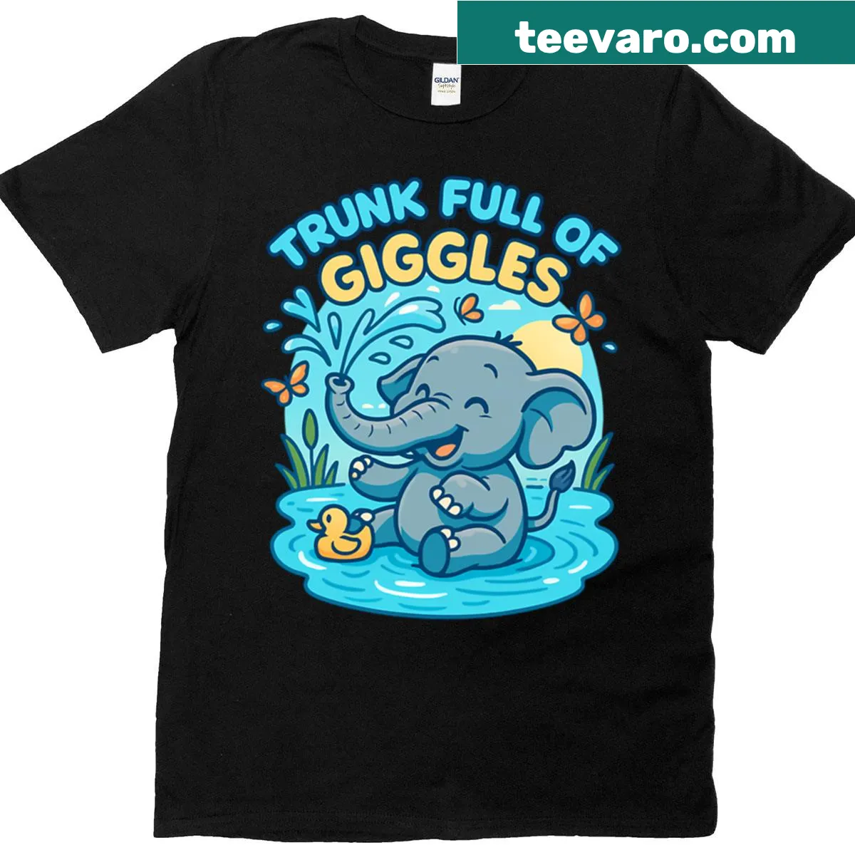 Cute baby elephant splashing water illustration on a t-shirt — on a men's t-shirt