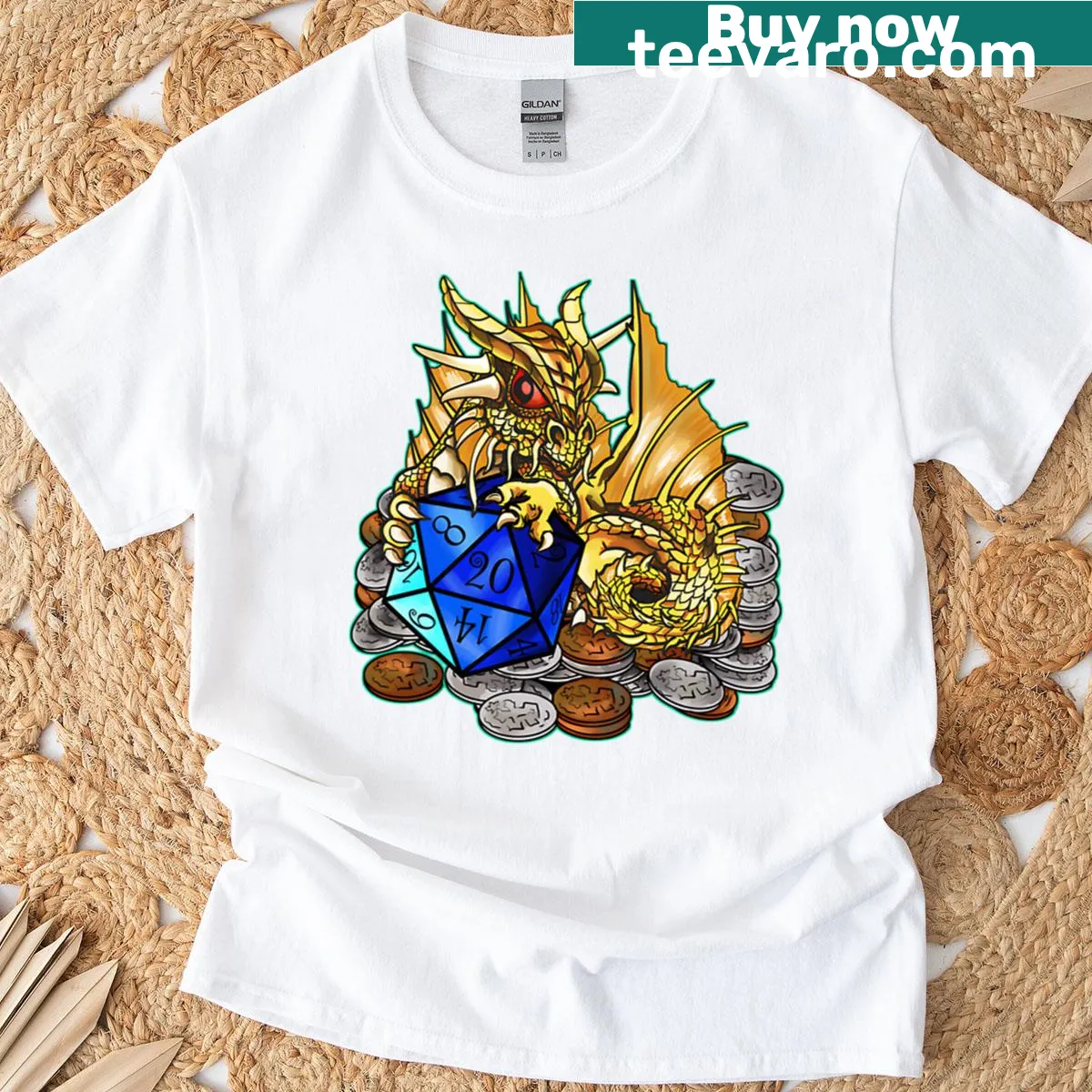 Cute baby gold dragon t-shirt for kids with adorable illustration — on a men's t-shirt