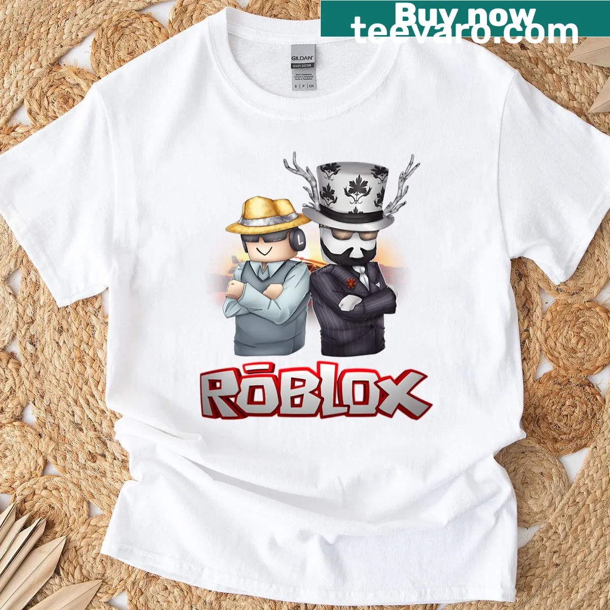 T-shirt featuring Badcc and Asimo characters from Roblox. — on a men's t-shirt
