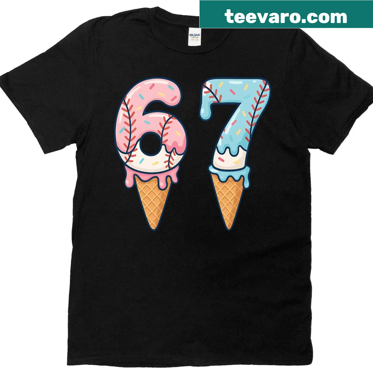 Funny dripping ice cream and baseball graphic on a t-shirt — on a men's t-shirt
