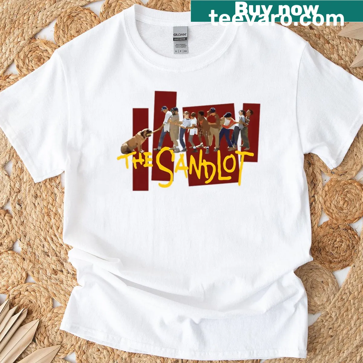 90s retro baseball fan T-shirt with humorous movie graphics — on a men's t-shirt