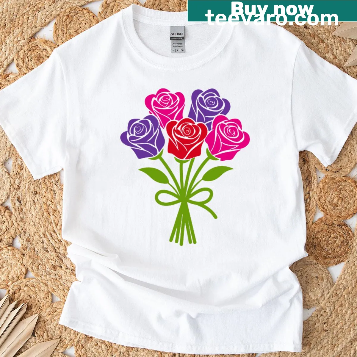 Illustration of a bunch of roses on a floral t-shirt. — on a men's t-shirt