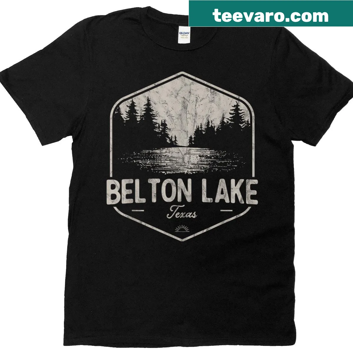 Vintage T-shirt featuring Belton Lake design for outdoor lovers. — on a men's t-shirt