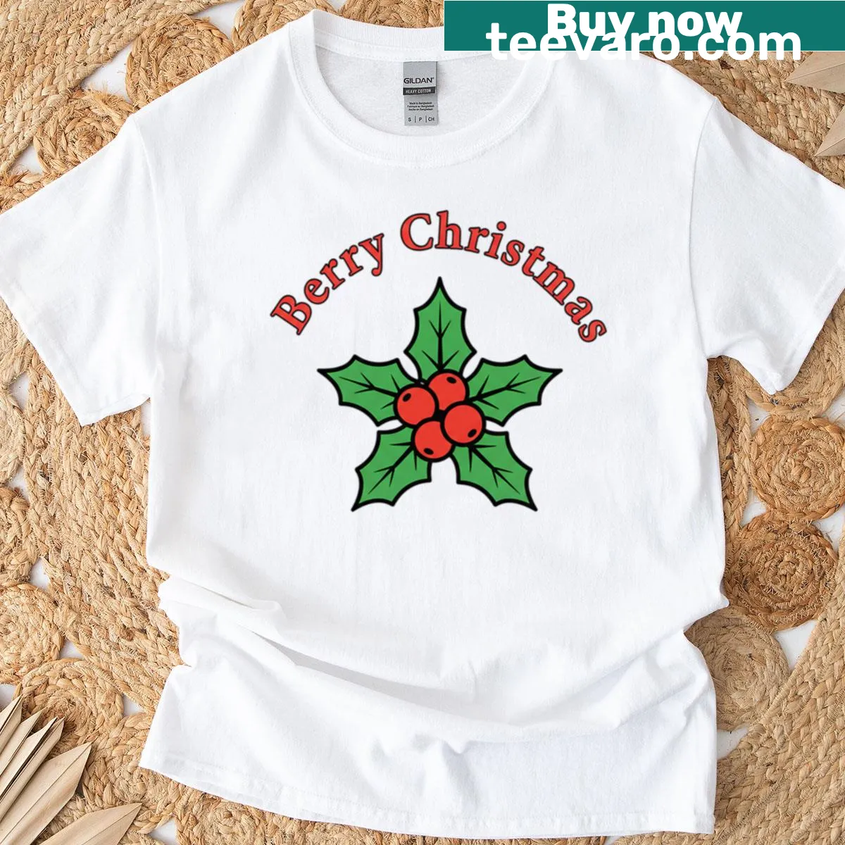 Cute holiday pun with holly and berries on an oversized t-shirt. — on a men's t-shirt