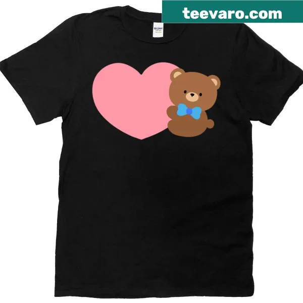 Cute blue bear illustration with a big heart on a t-shirt