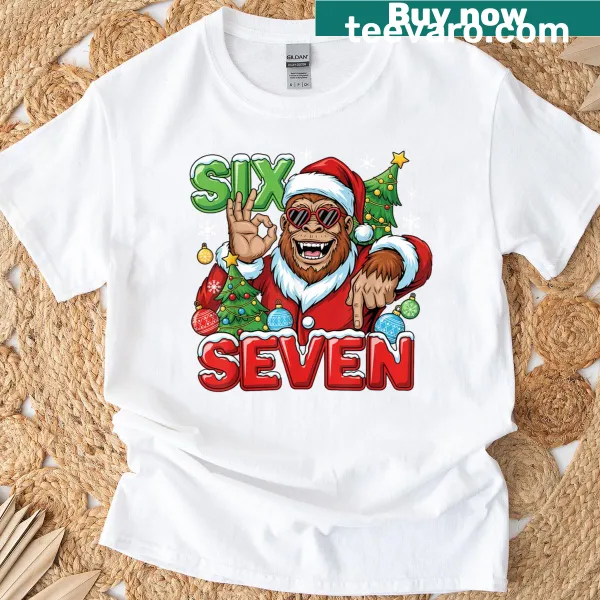 Cartoon Bigfoot design on a Christmas T-shirt for kids