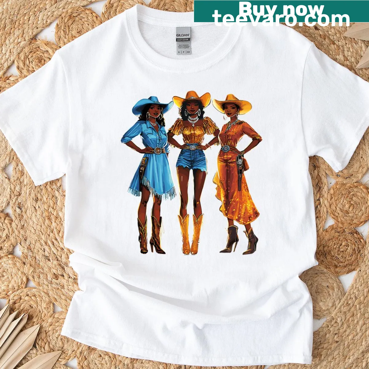 Illustration of an African American cowgirl on a rodeo t-shirt. — on a men's t-shirt
