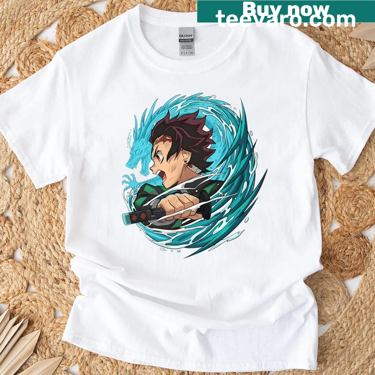 Typography design featuring Gentle Heart against blue flames — on a men's t-shirt