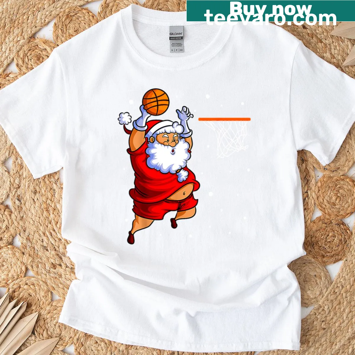 Slam dunk graphic on a basketball-themed sports t-shirt. — on a men's t-shirt