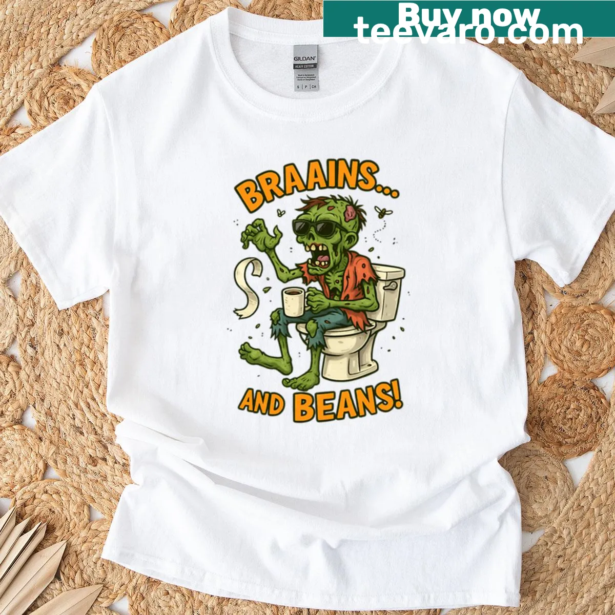 Funny zombie cartoon graphic on a Halloween t-shirt. — on a men's t-shirt
