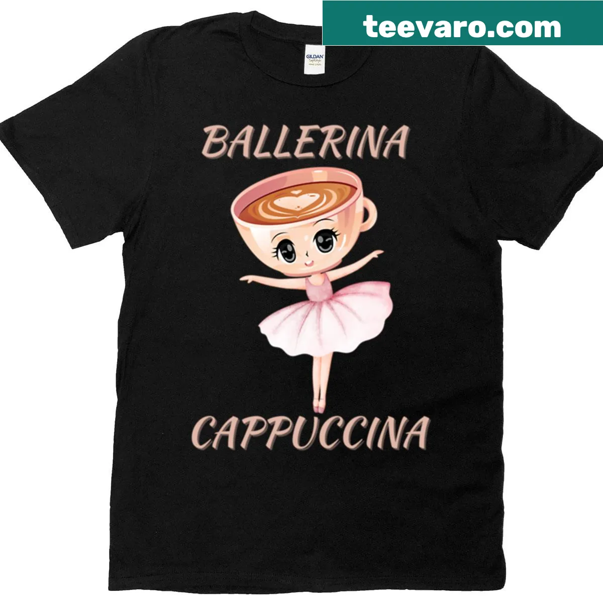 Cute cartoon T-shirt featuring a ballerina cappuccino design — on a men's t-shirt