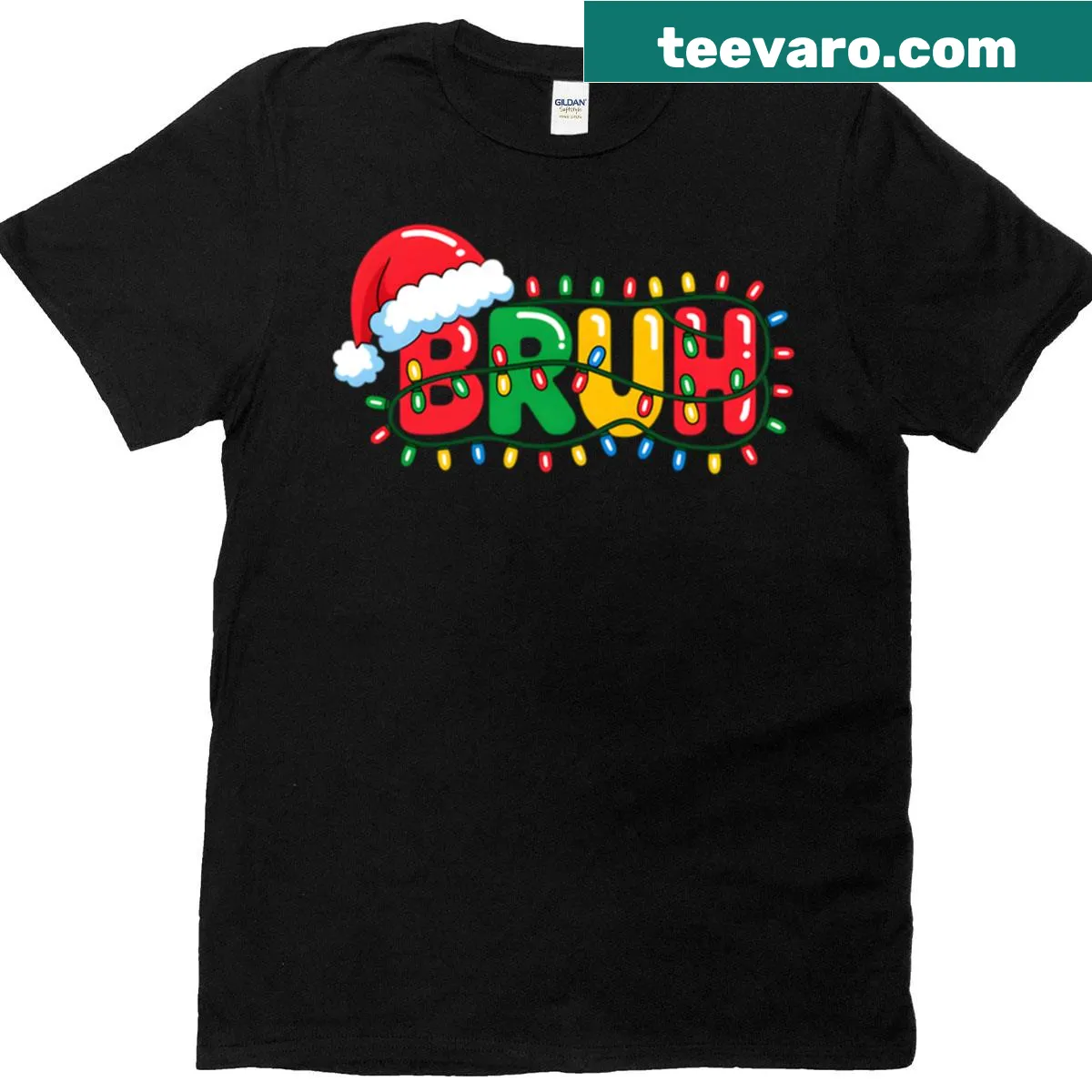 Funny Christmas T-shirt with Santa and Christmas lights illustration. — on a men's t-shirt