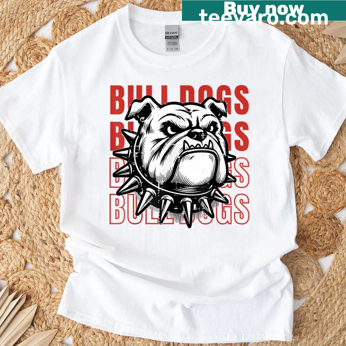 Playful bulldog illustration with 'Go Dawgs' text on T-shirt — on a men's t-shirt