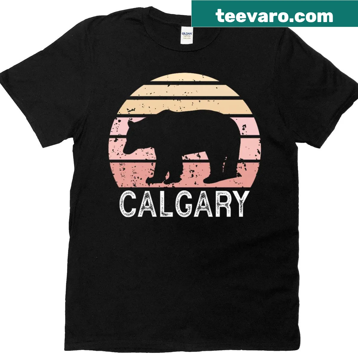 T-shirt featuring an illustrated bear representing Calgary Alberta — on a men's t-shirt