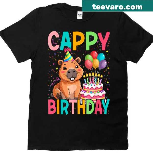 Cute capybara illustration with birthday celebration elements for kids