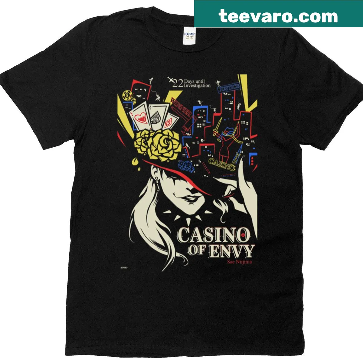 Edgy t-shirt with the text 'Casino Of Envy' — on a men's t-shirt