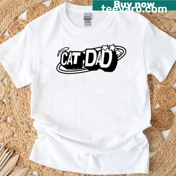 Typography design featuring 'Cat Dad' on a blue T-shirt