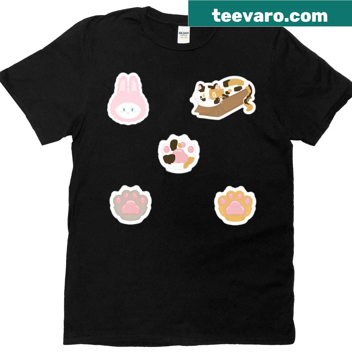 Playful T-shirt featuring a cat pack theme. — on a men's t-shirt