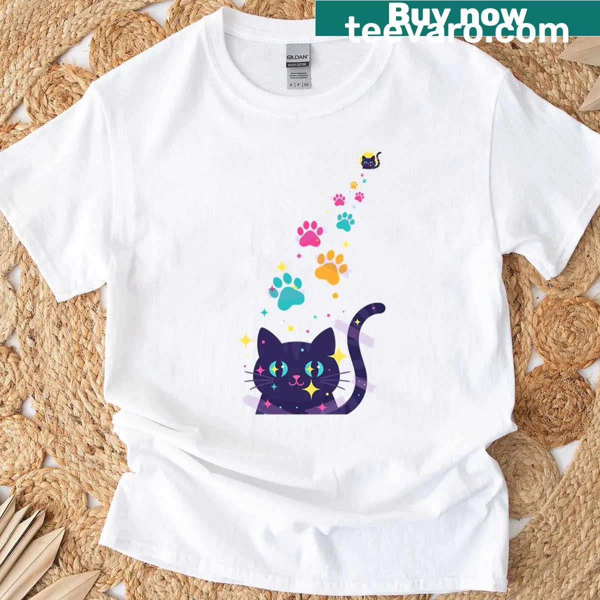 Cute cat paw print graphic on a t-shirt for cat lovers. — on a men's t-shirt