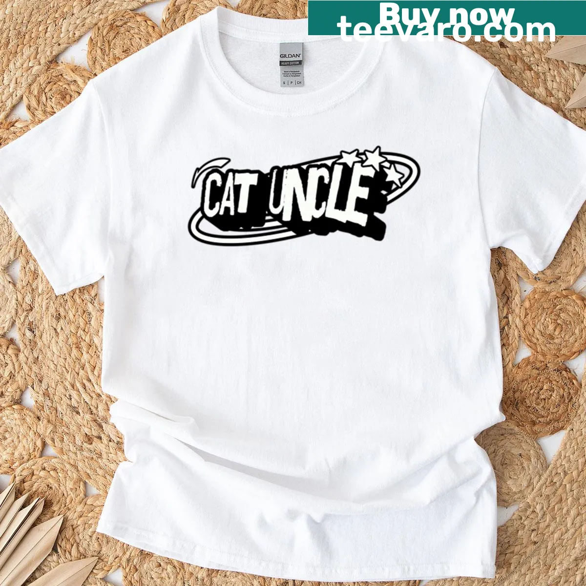 Illustrated Cat Uncle t-shirt featuring a cute cat graphic — on a men's t-shirt