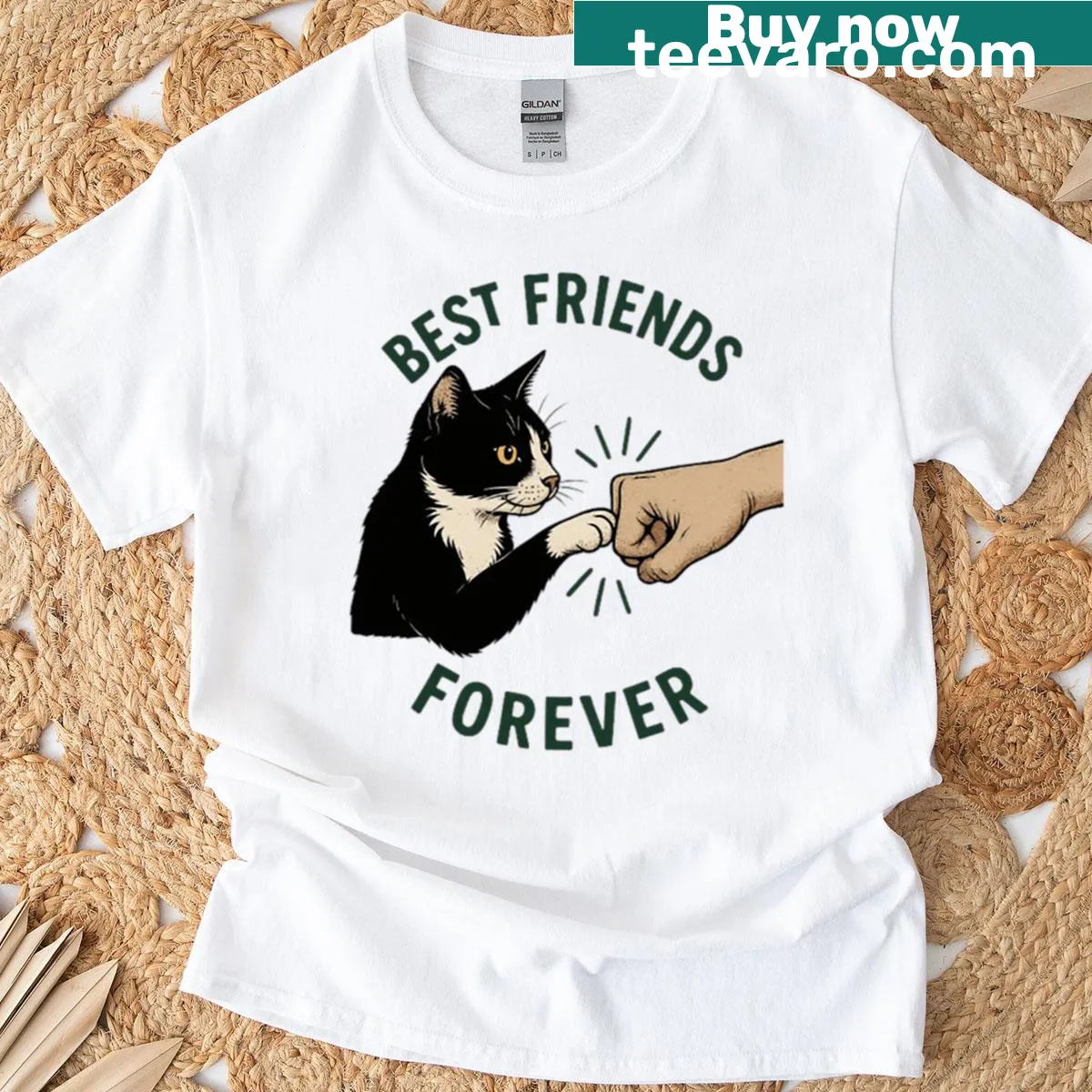 Oversized T-shirt celebrating the friendship between cats and humans — on a men's t-shirt