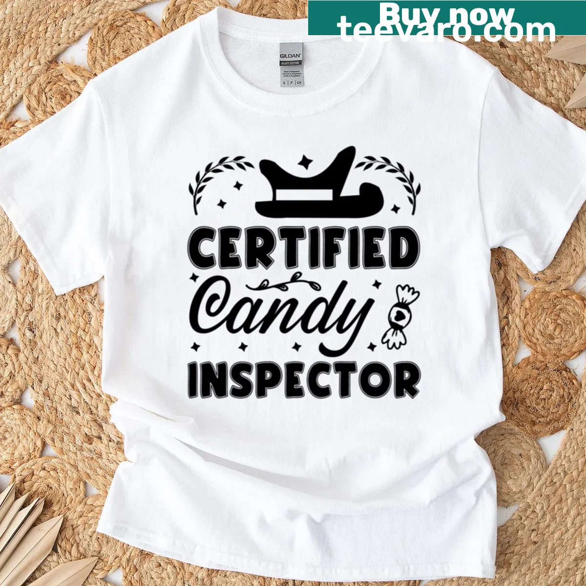 Funny Halloween T-shirt with candy inspector graphic — on a men's t-shirt