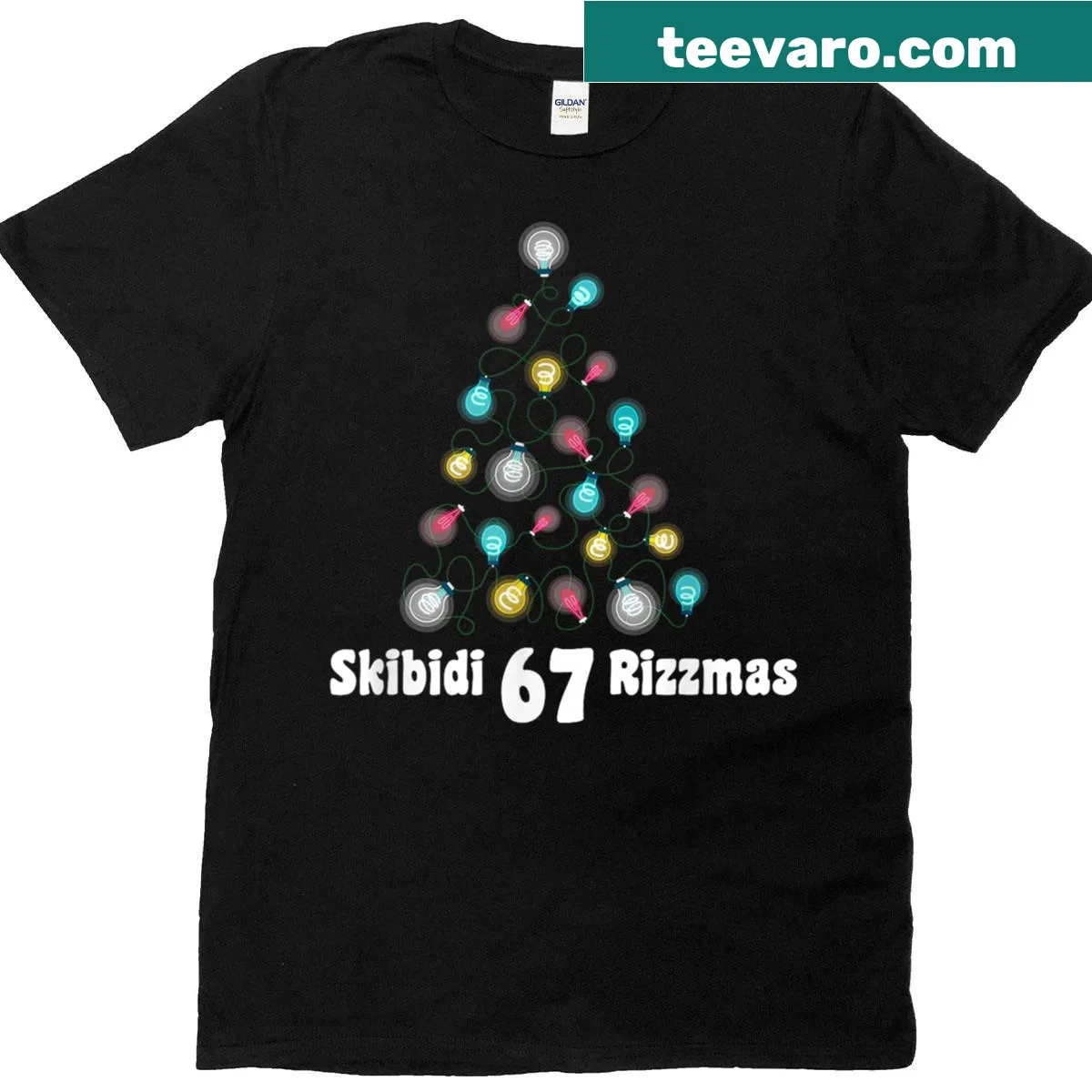 Funny Christmas T-shirt with the phrase Skibidi Rizzmas in bold letters. — on a men's t-shirt