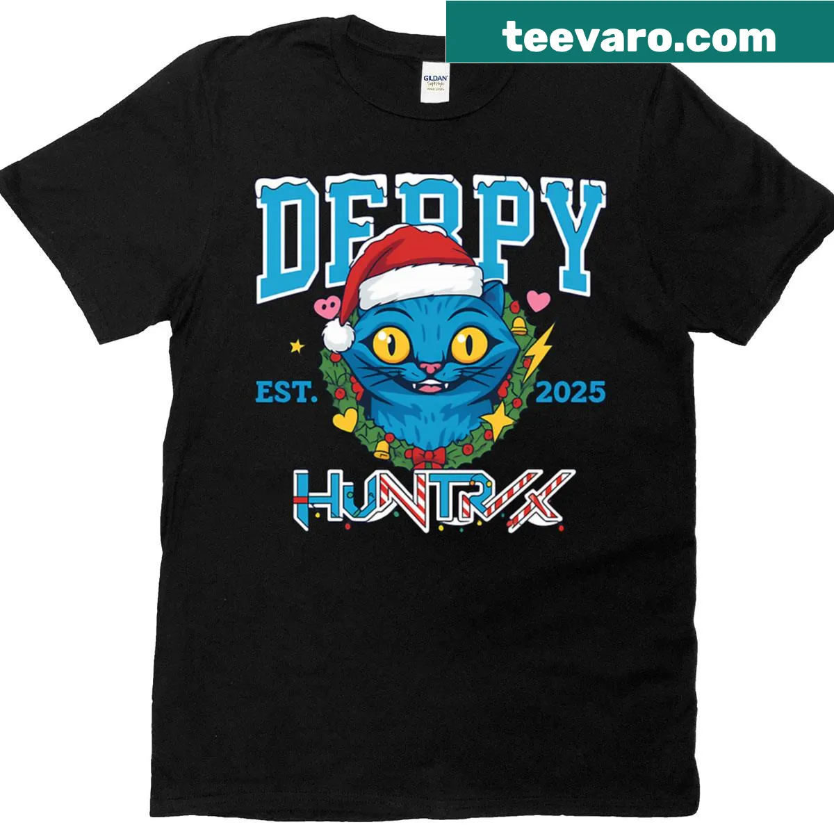 Oversized T-shirt featuring a humorous derpy tiger for Christmas. — on a men's t-shirt