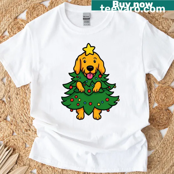 Illustration of a dog in a Santa hat for Christmas shirt.