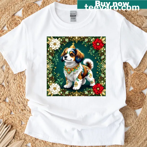 Glamorous dog illustration on Christmas T-shirt