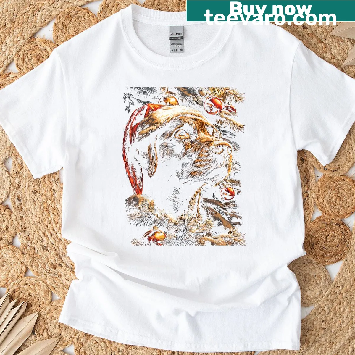 Christmas T-shirt with a Labrador Retriever in a Santa hat design. — on a men's t-shirt