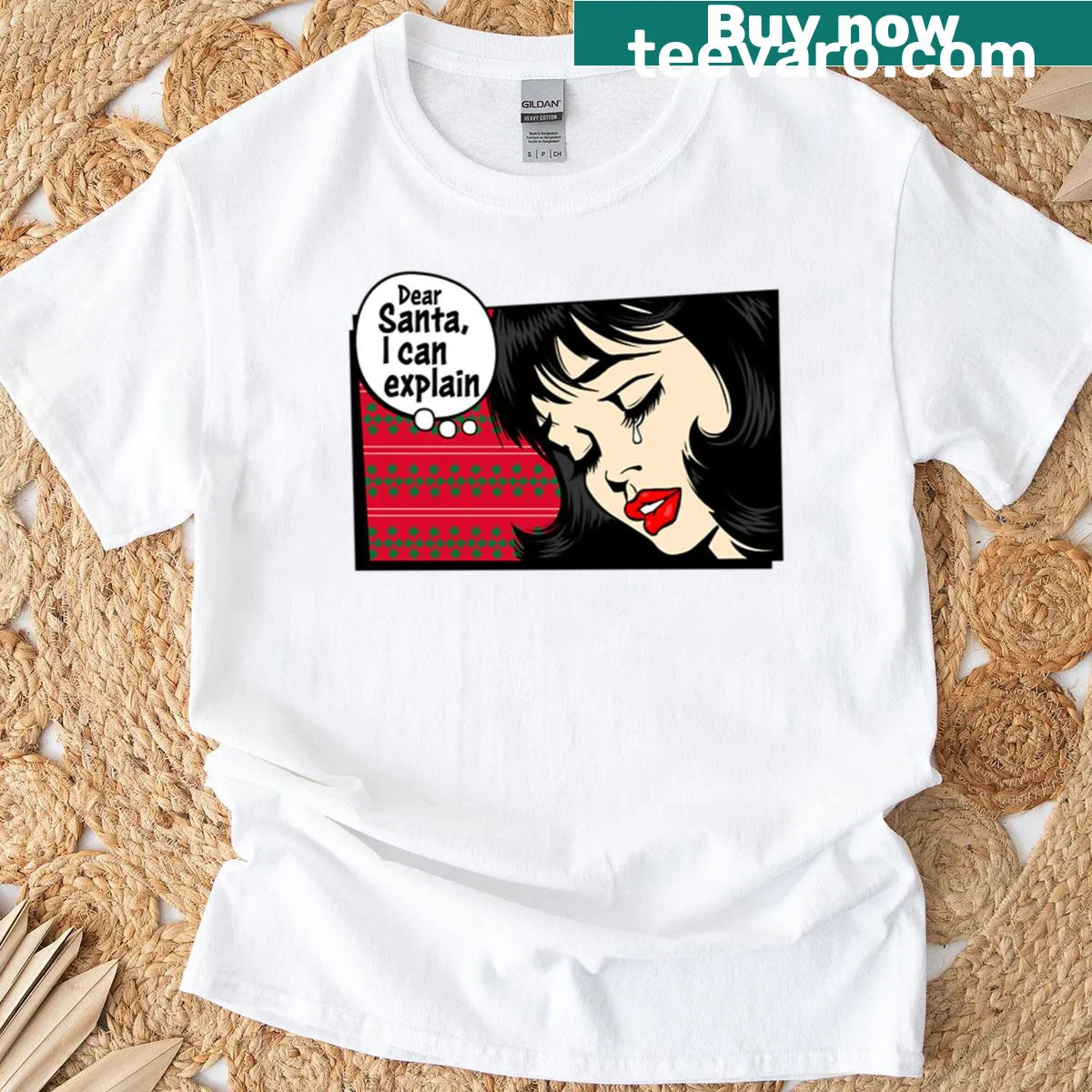 Pop art style Christmas T-shirt with girl and Santa — on a men's t-shirt