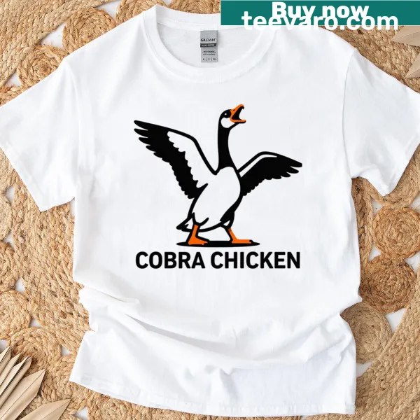 Funny t-shirt featuring a cartoon Canadian goose called 'Cobra Chicken'