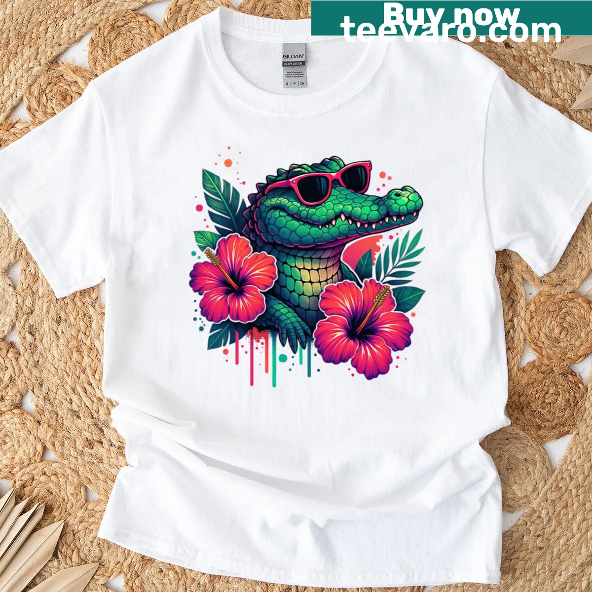 Funny alligator illustration T-shirt with sunglasses. — on a men's t-shirt