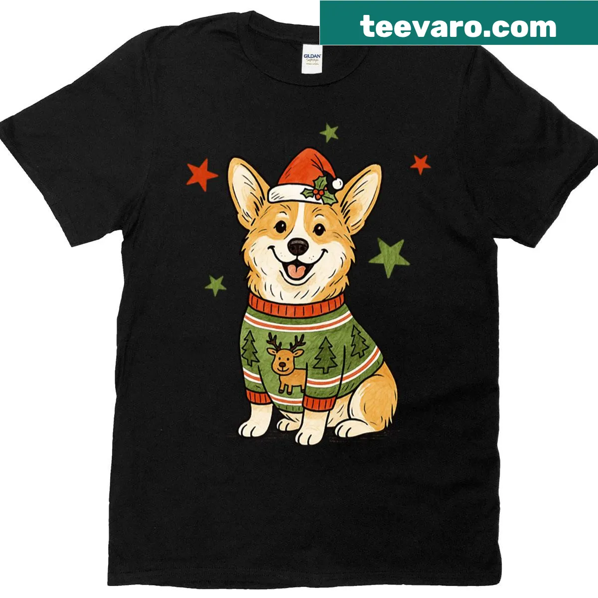 T-shirt featuring a cute Corgi in a Christmas theme — on a men's t-shirt