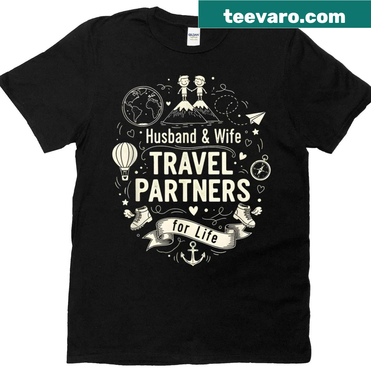 Matching travel partners shirt for husband and wife — on a men's t-shirt