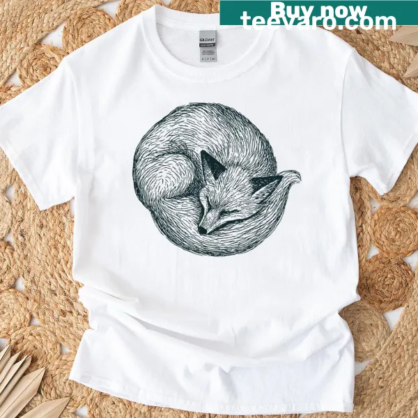 Vintage-style sleeping fox illustration on a cozy T-shirt.