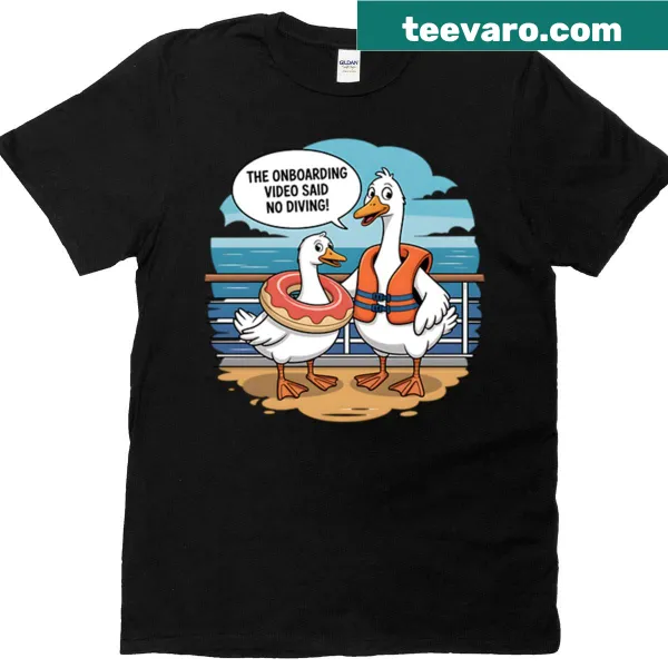 Playful boxy t-shirt with a 'No Diving' graphic for vacations