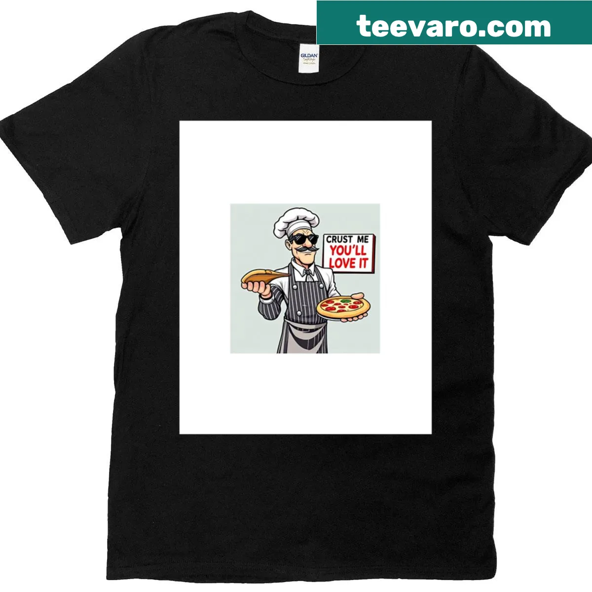 Funny pizza chef graphic on a pop art T-shirt. — on a men's t-shirt