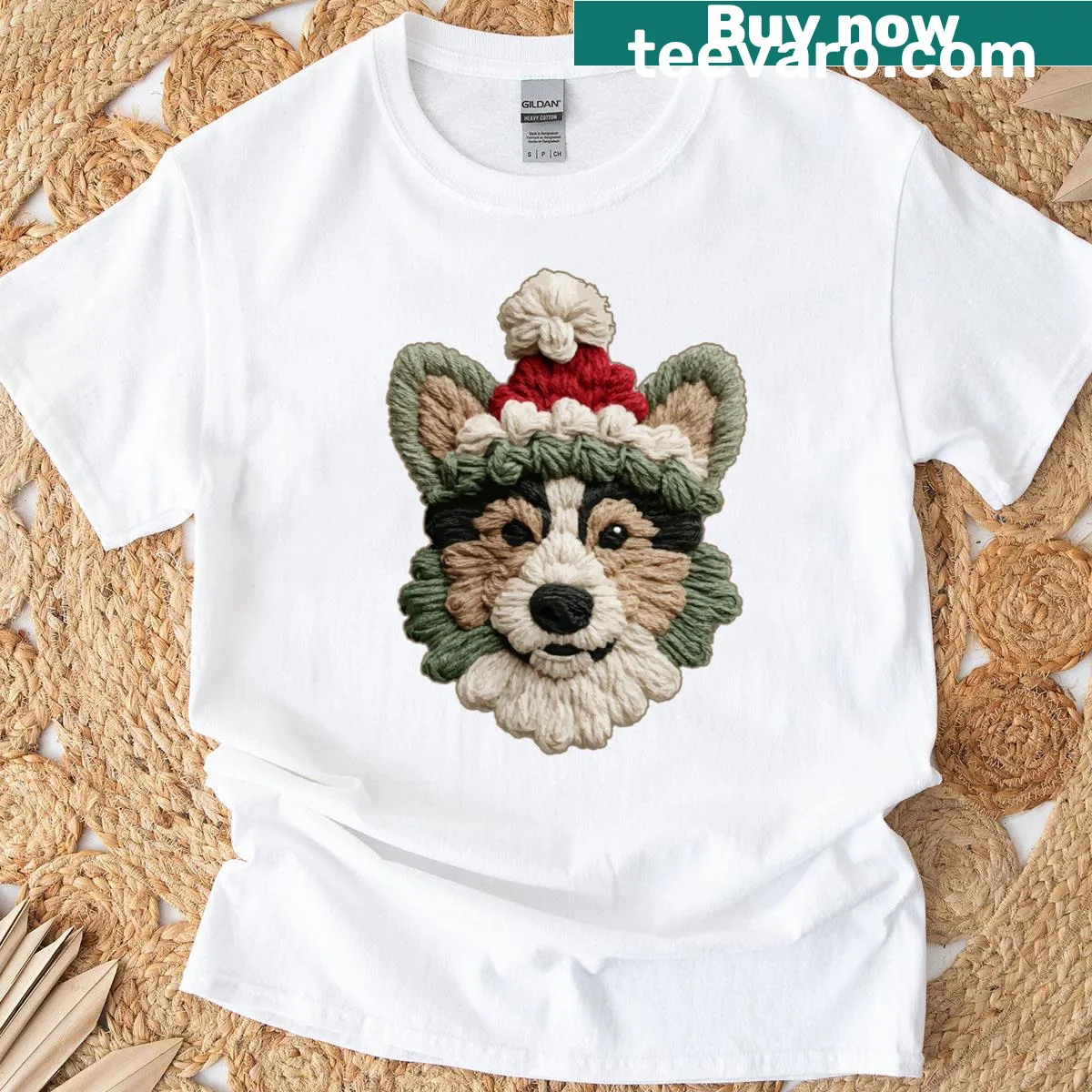 Corgi dog in a Santa hat for Christmas design — on a men's t-shirt