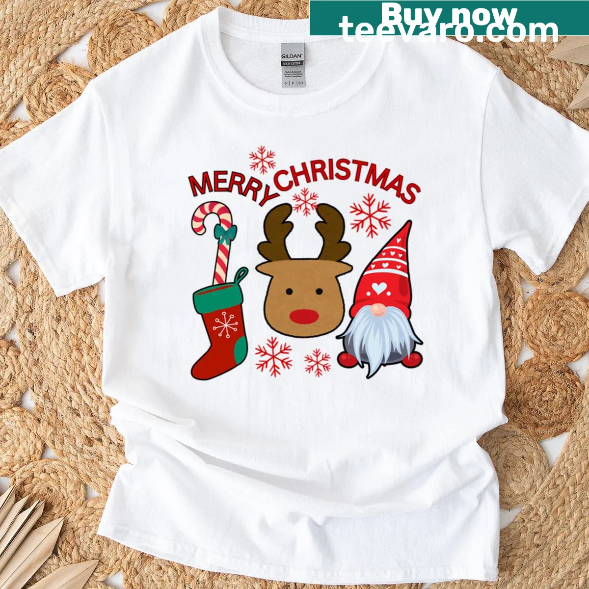 Cute t-shirt with Christmas reindeer and gnome holiday design — on a men's t-shirt