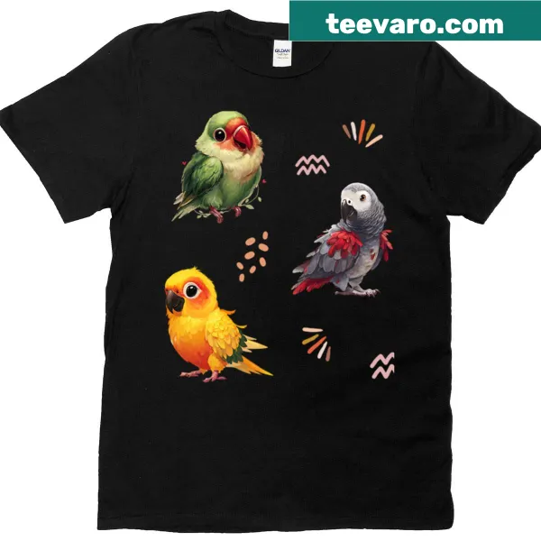 Cartoon parrots illustration on a t-shirt
