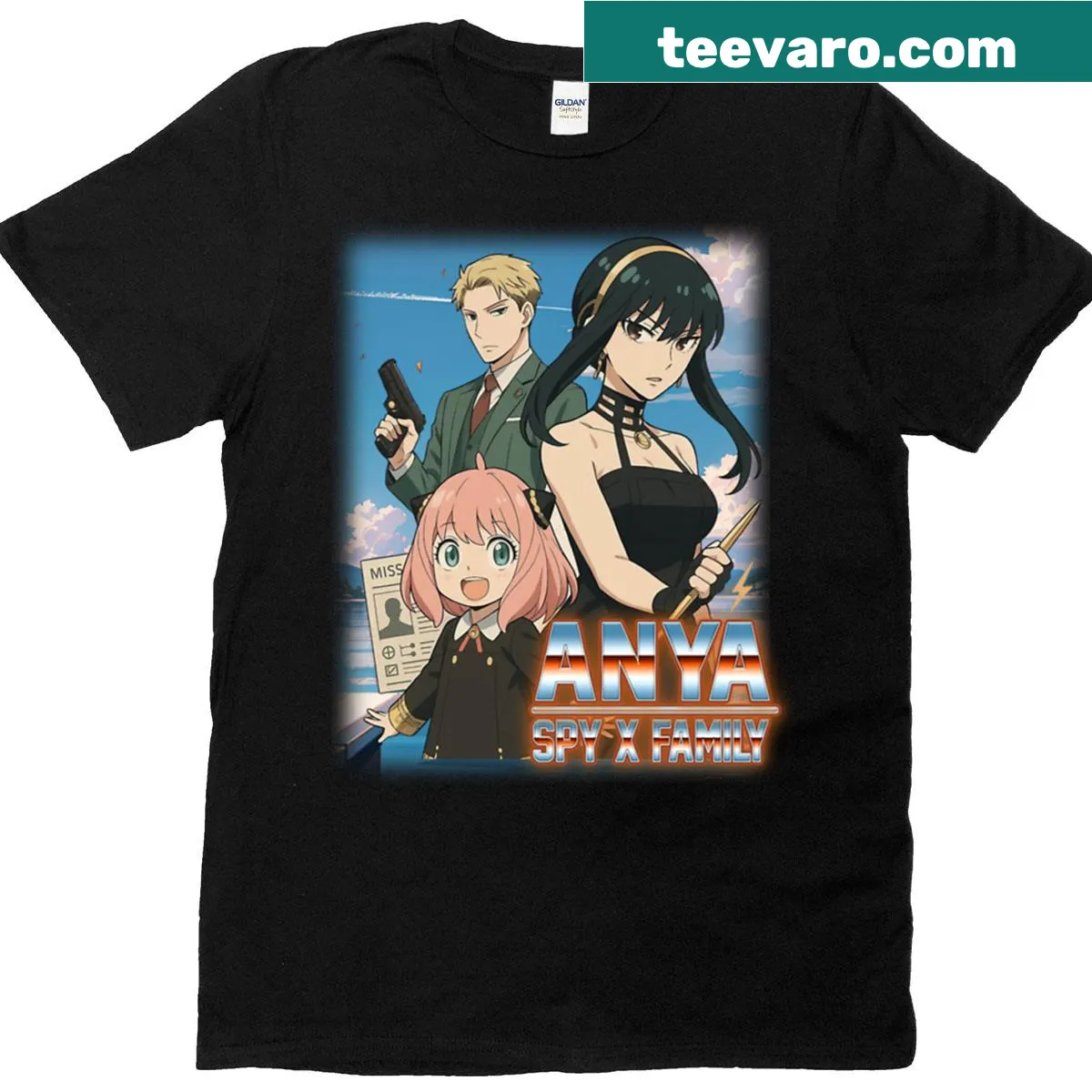 Cute anime-style family graphic on a t-shirt for moms — on a men's t-shirt