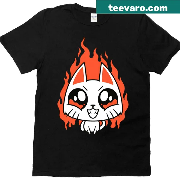 Cute fiery cat anime design T-shirt