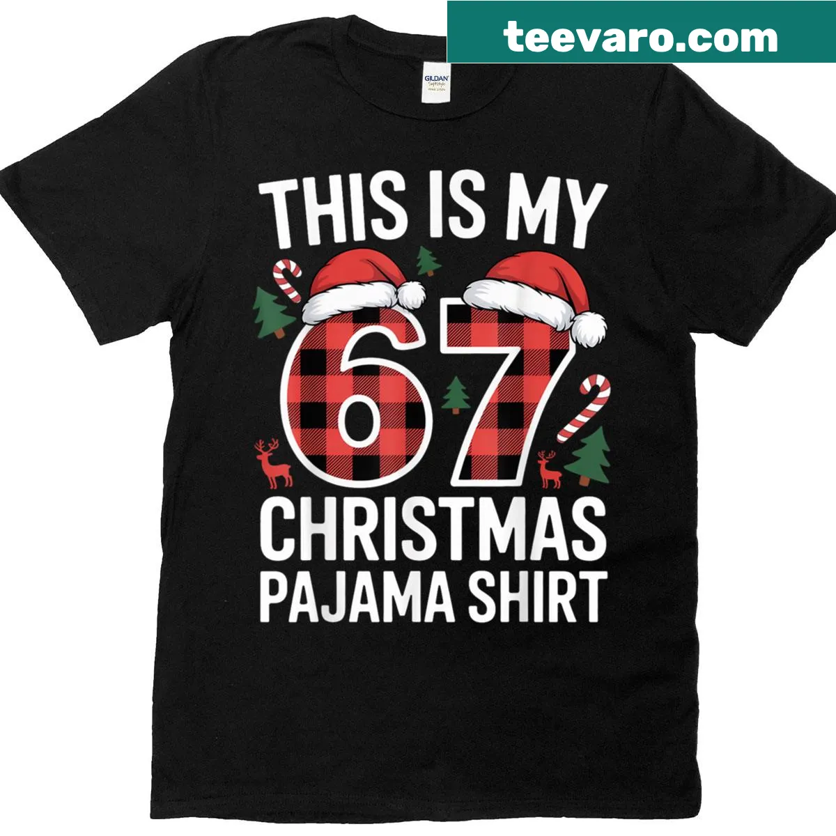 Cute holiday t-shirt that says 'This Is My 67 Christmas Pajama T-shirt'. — on a men's t-shirt
